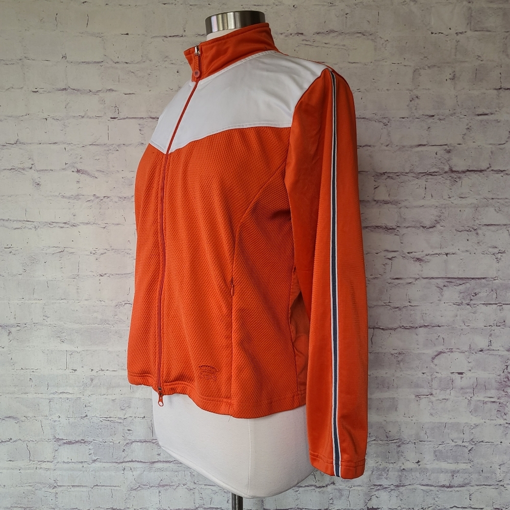 Vintage Oleg Cassini Sport Orange White Zip Front Mock Neck Track Jacket XL
